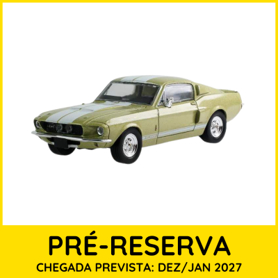 Modelo reduzido de carro clássico verde metálico com riscas brancas e texto de pré-reserva