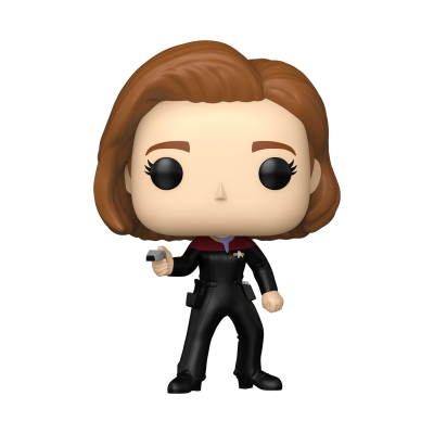 Figura colecionável Funko Pop com traje preto e cabelo castanho