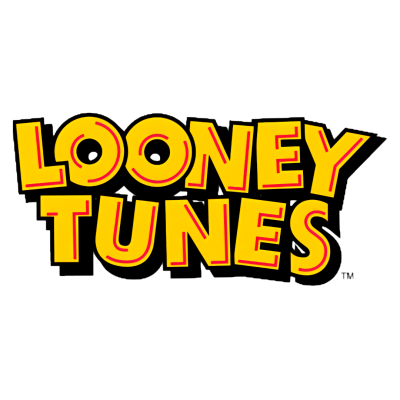 Logótipo amarelo Looney Tunes com contorno vermelho e preto