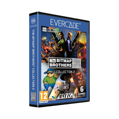 Caixa de jogo Evercade The Bitmap Brothers Collection 2 para Amiga com ilustrações de personagens de jogos