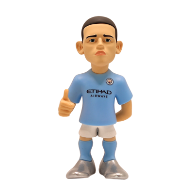 Figura de jogador de futebol com camisola azul clara do Manchester City