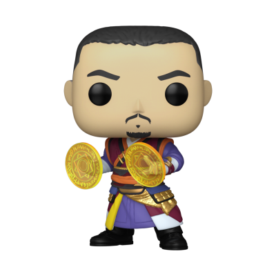 Figura Funko Pop do personagem Doctor Strange com discos dourados