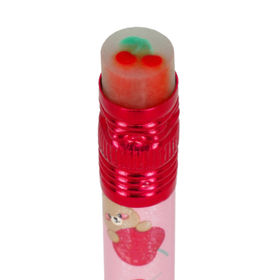 Borracha com desenho de cerejas no lápis cor-de-rosa com ursinho e cereja