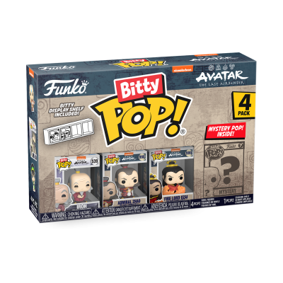 Caixa com 4 figuras Funko Pop Bitty Pop de Avatar The Last Airbender com prateleira de exposição