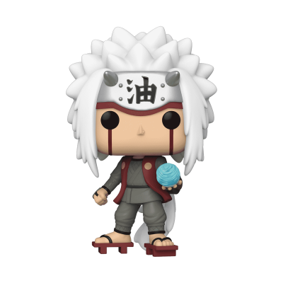 Figura Funko Pop do personagem Jiraiya com cabelo branco e faixa japonesa