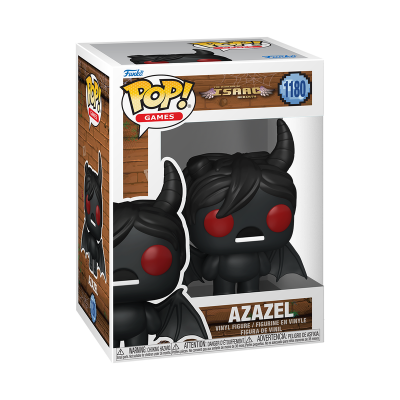 Boneco Funko Pop Azazel preto com olhos vermelhos em caixa transparente