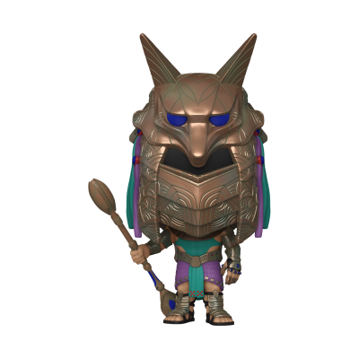Figura colecionável Funko Pop com capacete de animal mítico e bastão