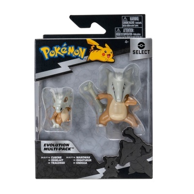 Pack Pokémon Select com figuras cubone e marowak em plástico e embalagem preta com detalhes amarelos e azuis
