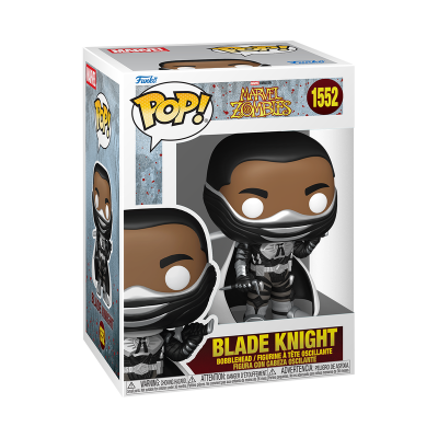 Funko Pop! Marvel Zombies Blade Knight na embalagem com janela transparente