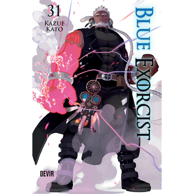 Capa do manga Blue Exorcist edição 31 com personagem em roupa preta e vermelha e efeitos de fogo
