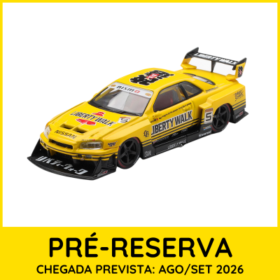 Miniatura de carro desportivo amarelo com texto Liberty Walk