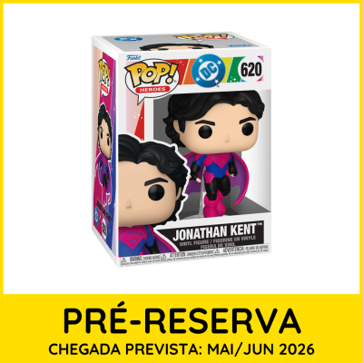 Funko Pop Jonathan Kent DC número 620 em caixa com fundo branco e faixa amarela de pré-reserva