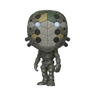 Figura Pop colecionável com armadura metálica e capacete colorido