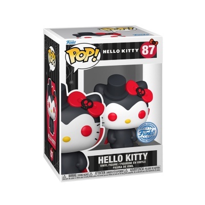 Boneco vinil Funko Pop! Hello Kitty Nº 87 com laço vermelho e chapéu preto em caixa com janela