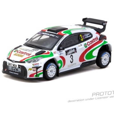 Miniatura de carro de rali Toyota com decoração Castrol e número 3.