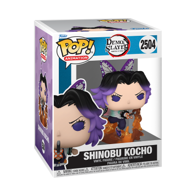 Figura Funko Pop! Shinobu Kocho Demon Slayer vinil na embalagem com base laranja e detalhes roxos