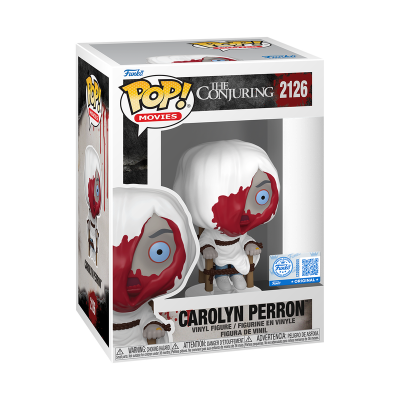 Figura Funko Pop! Carolyn Perron do filme The Conjuring com rosto manchado de vermelho dentro da caixa