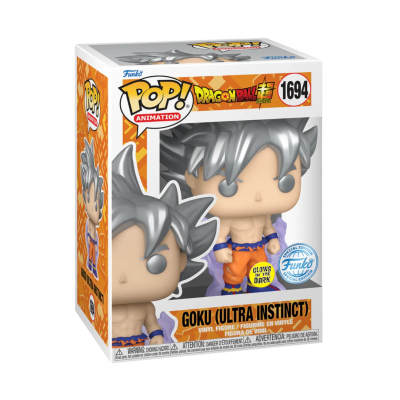 Figura Funko POP! Goku Ultra Instinct Dragon Ball Super na caixa.
