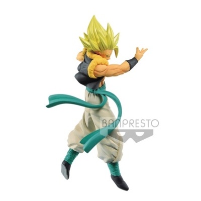 Estatueta de personagem com cabelo amarelo e roupa branca e preta.