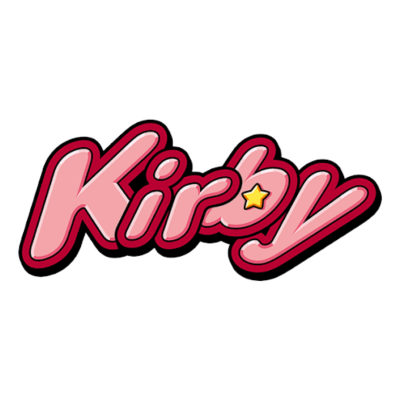Logótipo da palavra Kirby em rosa com estrela amarela