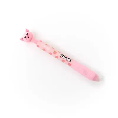 Caneta rosa com topo de gato e padrão de maçãs