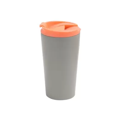 Copo térmico de viagem cinzento com tampa coral
