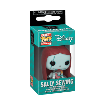 Porta-chaves vinil Pocket Pop! Disney Sally Sewing em caixa azul-turquesa