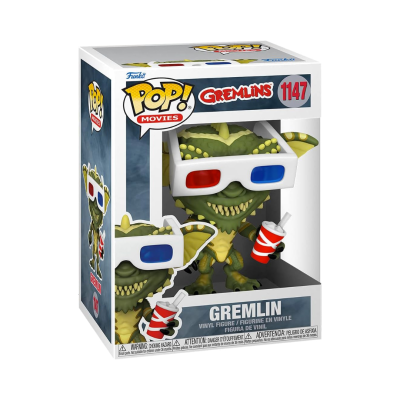 Figura Funko Pop! Gremlins 1147 com óculos 3D e bebida em caixa