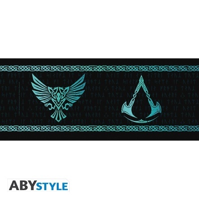 Fundo preto com símbolos azuis e padrão celta