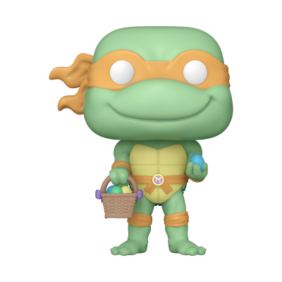 Figura Funko Pop de tartaruga verde com máscara laranja e ovos em cesta