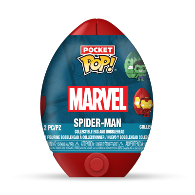 Ovo colecionável Pocket Pop! Marvel Spider-Man azul e vermelho com personagens Hulk e Homem de Ferro