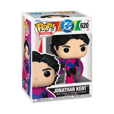 Funko Pop Heroes Jonathan Kent em caixa branca com janelas transparentes e detalhes coloridos