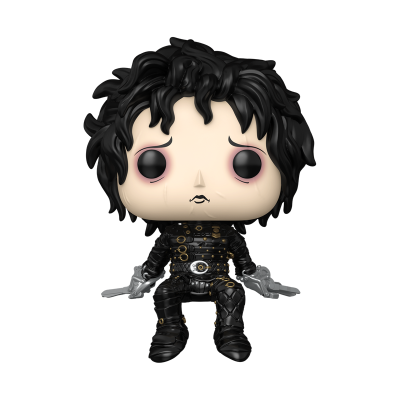Figura colecionável de personagem com cabelo preto e roupa preta com detalhes dourados e lâminas nas mãos