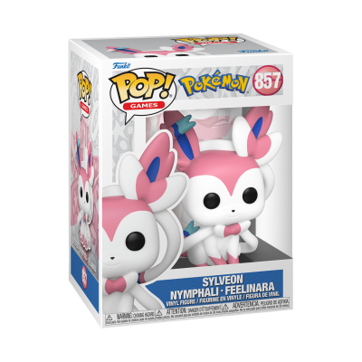 Figura Pop! Games Sylveon Pokémon vinil rosa e branco na caixa