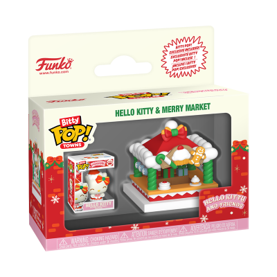 Brinquedo Funko Bitty Pop! Towns Hello Kitty & Merry Market em caixa natalícia transparente
