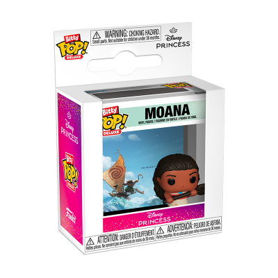 Boneca Moana Bitty Pop Deluxe da Disney Princess em embalagem branca e rosa