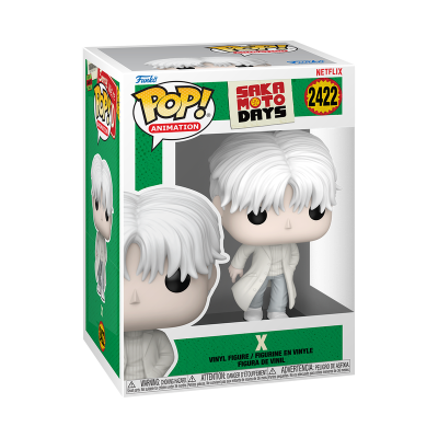 Funko Pop! Sakomoto Days personagem X com cabelo branco em caixa exibida