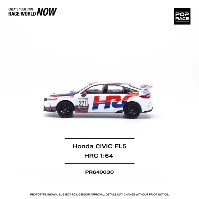 Miniatura de carro de corrida Honda CIVIC FL5 em branco com decalques vermelhos e azuis HRC
