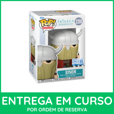 Figura Funko Pop Eisen com elmo cinzento e capa vermelha na caixa