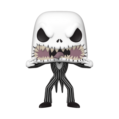 Figura Funko Pop de Jack Skellington com traje riscado a preto e branco