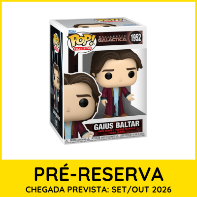 Caixa de figura Funko Pop Gaius Baltar da série Battlestar Galactica.