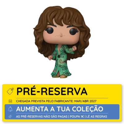 Figura Funko Pop com vestido verde e cabelo castanho