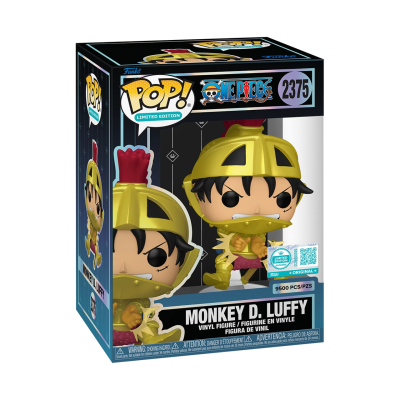 Funko Pop! edição limitada Monkey D. Luffy em armadura dourada na caixa