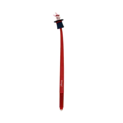 Caneta vermelha com tampa de coelho em chapéu