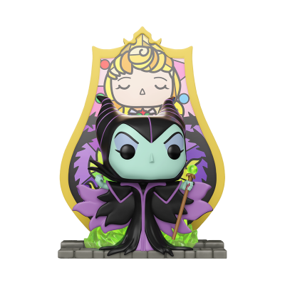 Figura Funko POP da Maléfica com cajado e base decorativa dourada e roxa