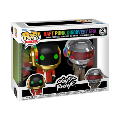 Caixa Funko Pop! Rocks com duas figuras de vinil Daft Punk Discovery Era com capacetes coloridos