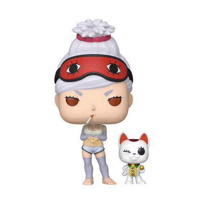 Figura colecionável de personagem com máscara vermelha e gato branco decorativo