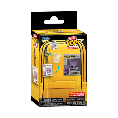 Caixa amarela do Bitty Pop! Accessories da Funko com chaveiro e figura lilás Boba