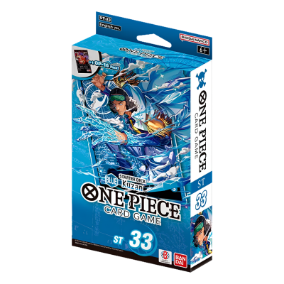 Caixa do jogo de cartas One Piece starter deck Blue Kuzan em azul.