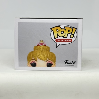 Embalagem de figura Funko Pop com cabelo loiro e laço rosa
